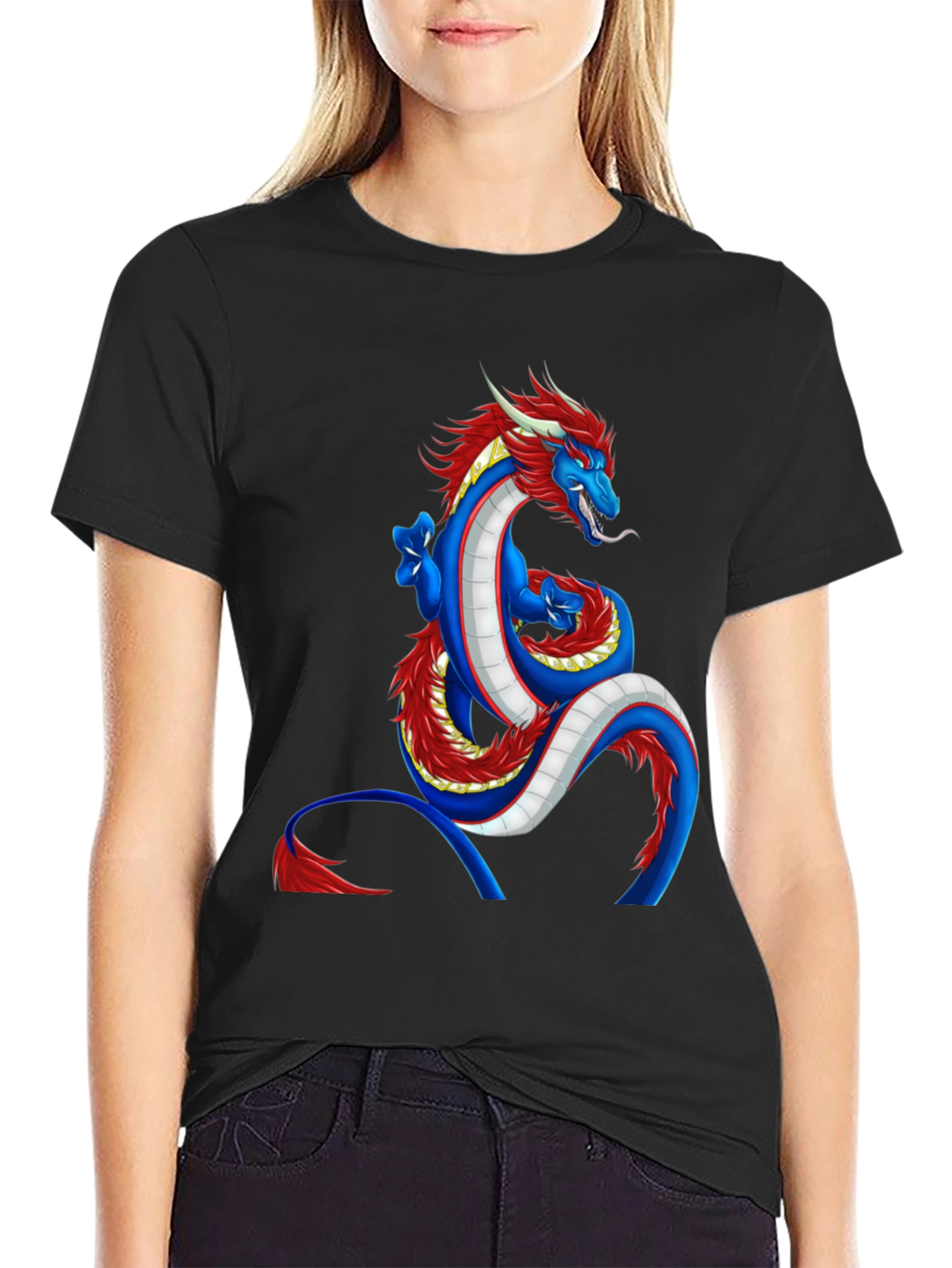 Dragon Graphic Tee - Blue and Red Dragon Design