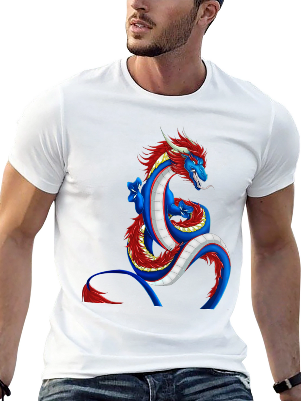 Dragon Graphic Tee - Blue and Red Dragon Design