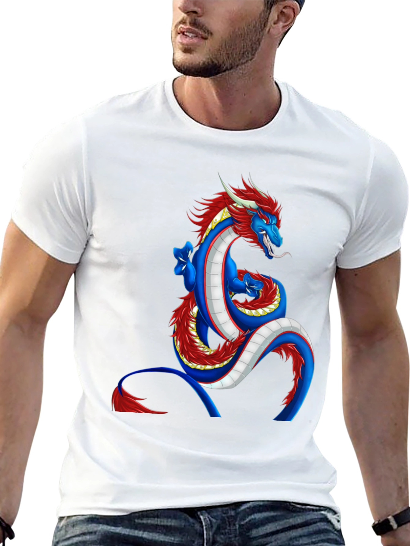 Dragon Graphic Tee - Blue and Red Dragon Design