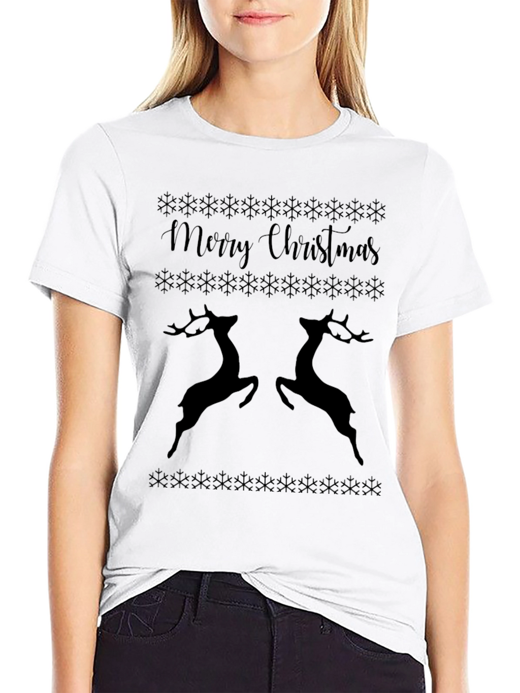 Festive Merry Christmas Reindeer Graphic Tee