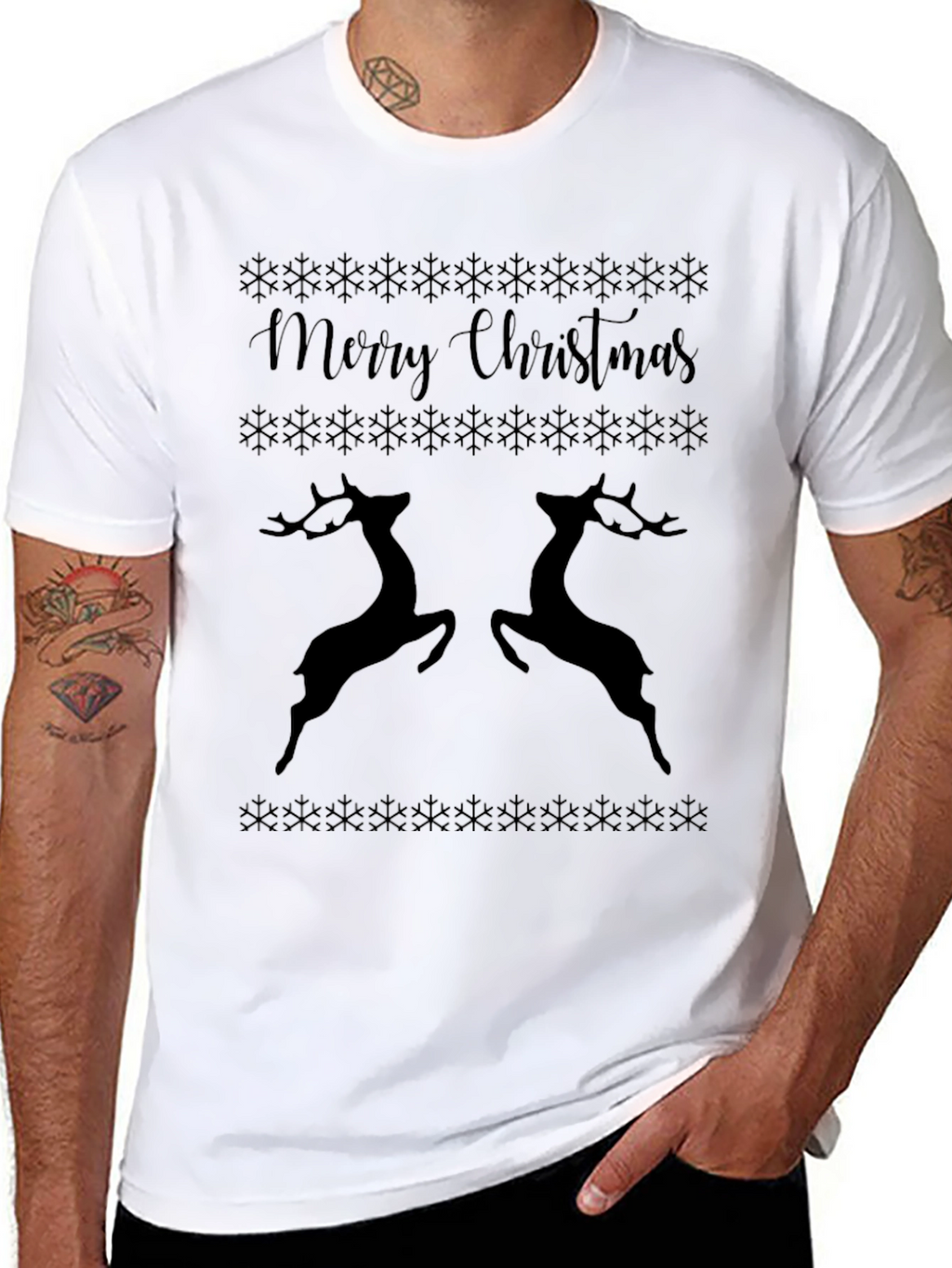 Festive Merry Christmas Reindeer Graphic Tee