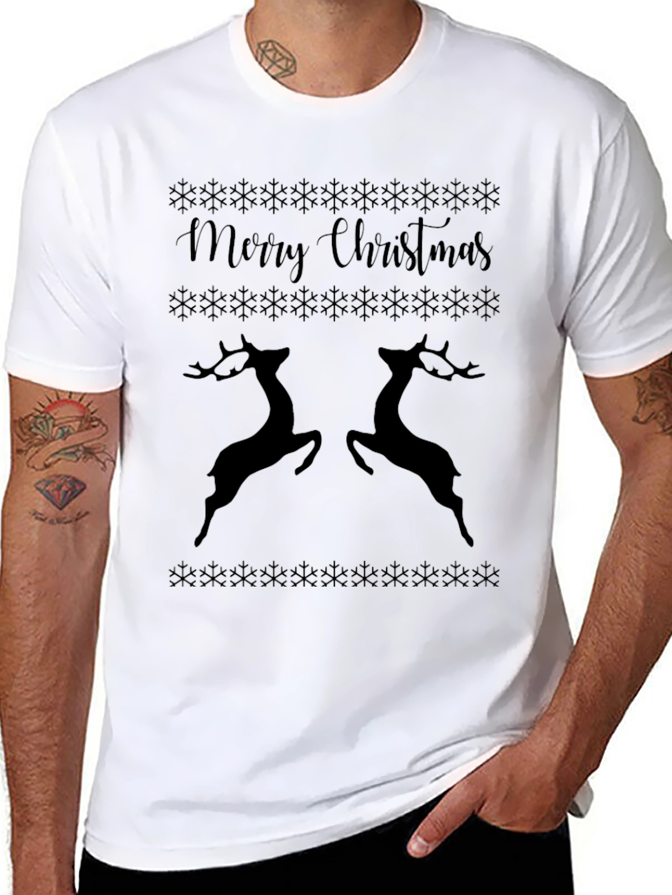Festive Merry Christmas Reindeer Graphic Tee