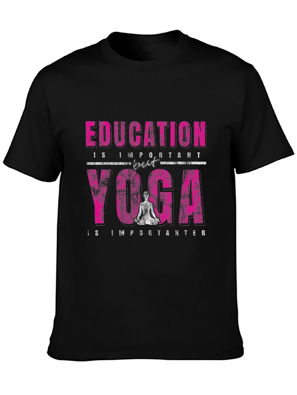 Education vs Yoga Graphic Print Black T-Shirt