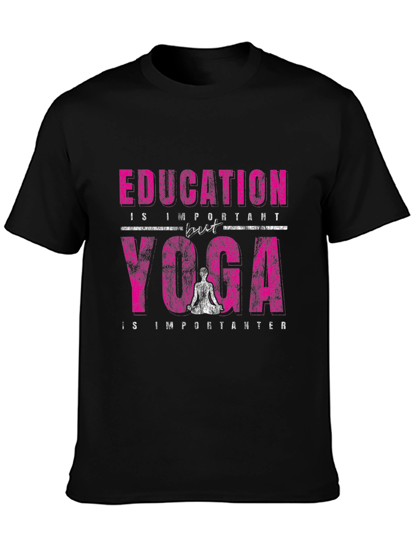 Education vs Yoga Graphic Print Black T-Shirt