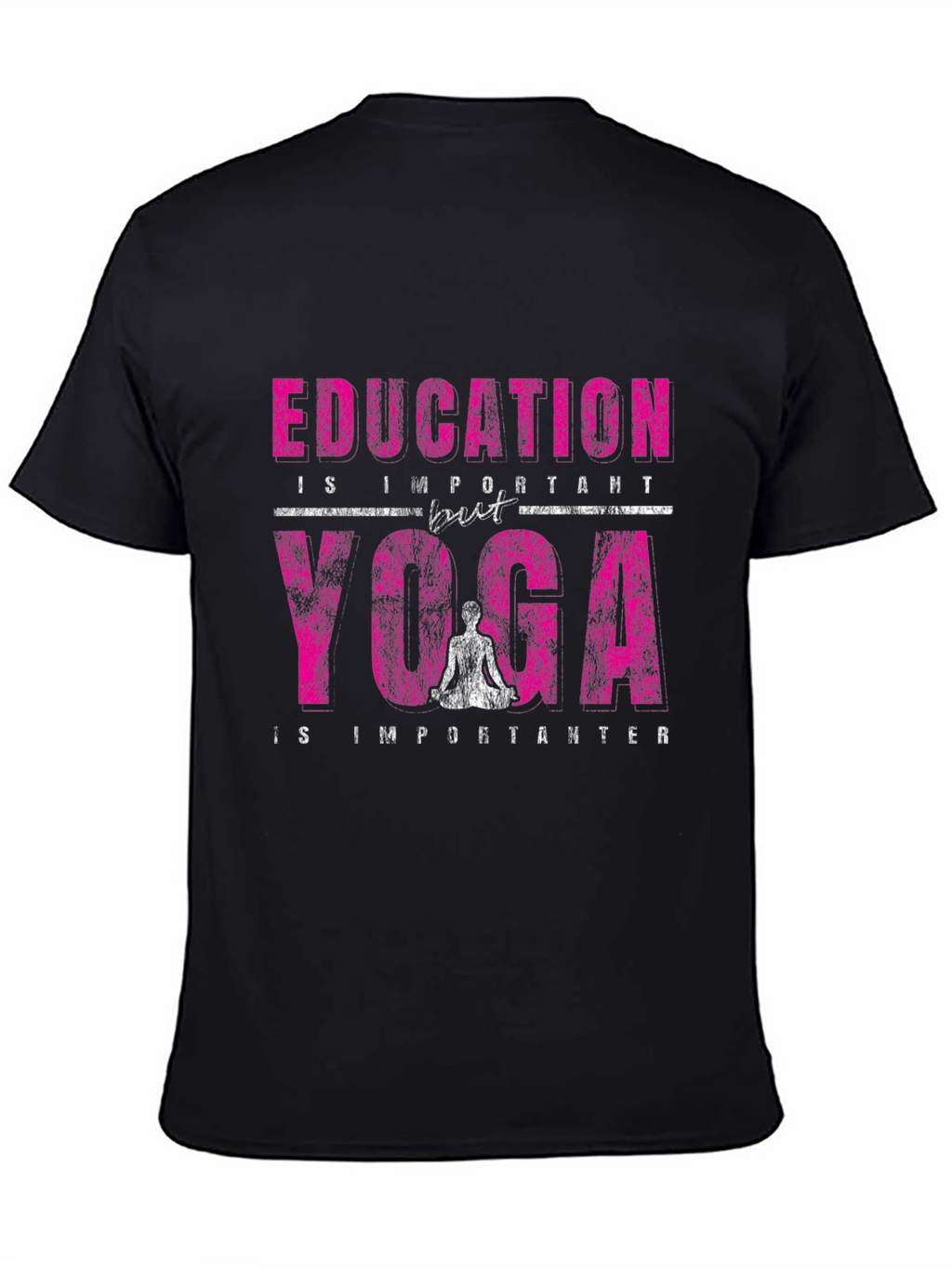 Education vs Yoga Graphic Print Black T-Shirt
