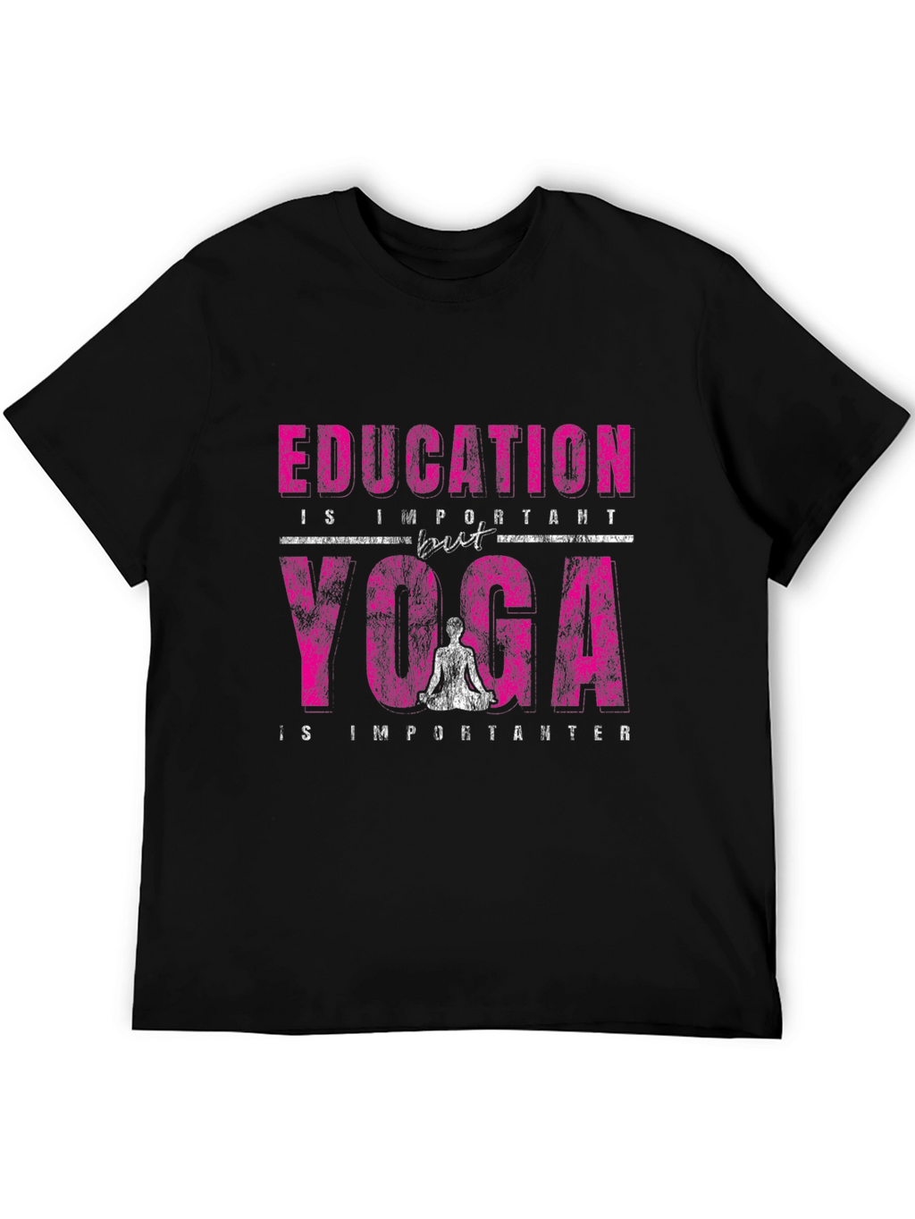 Education vs Yoga Graphic Print Black T-Shirt