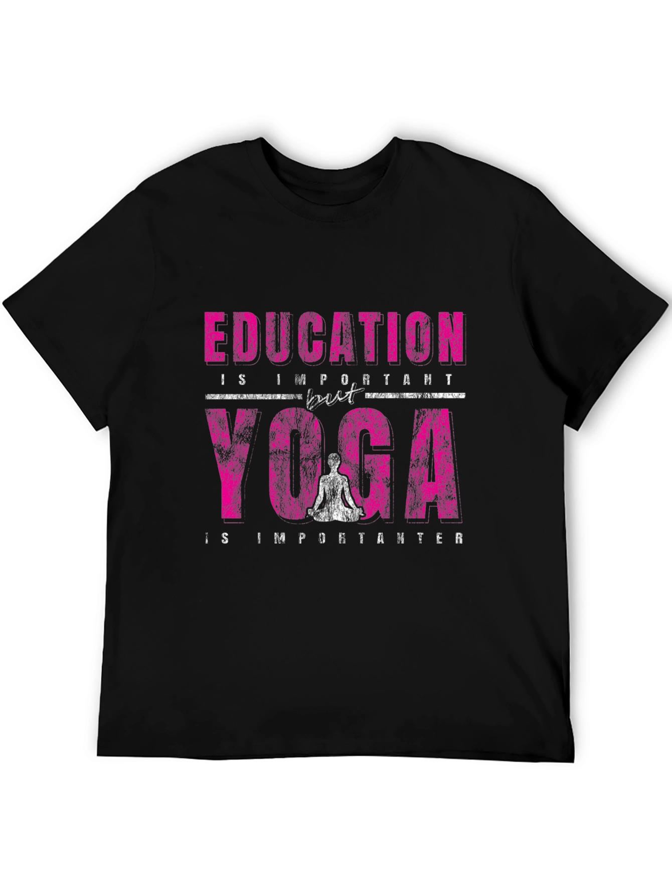 Education vs Yoga Graphic Print Black T-Shirt