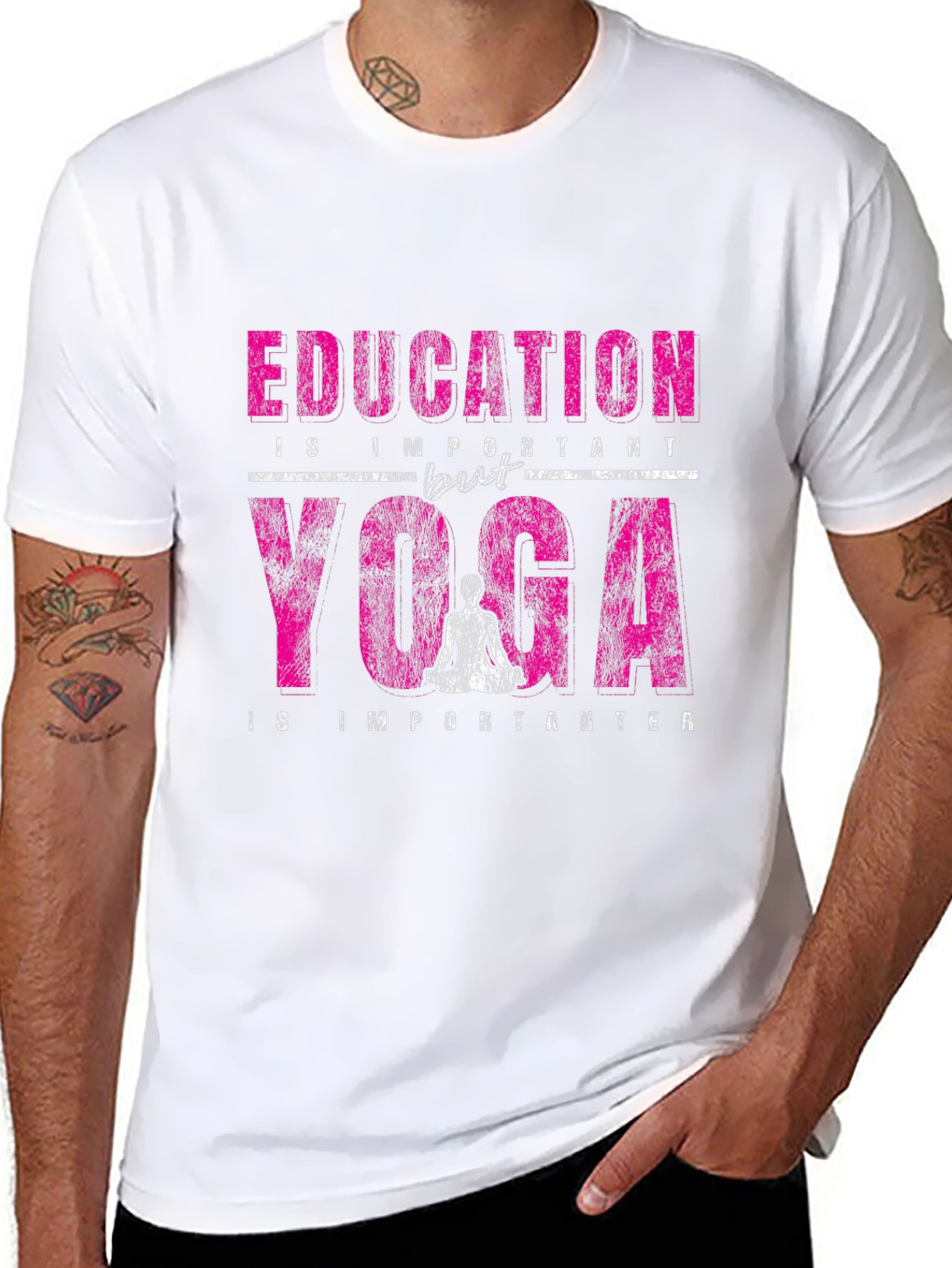 Education vs Yoga Graphic Print Black T-Shirt