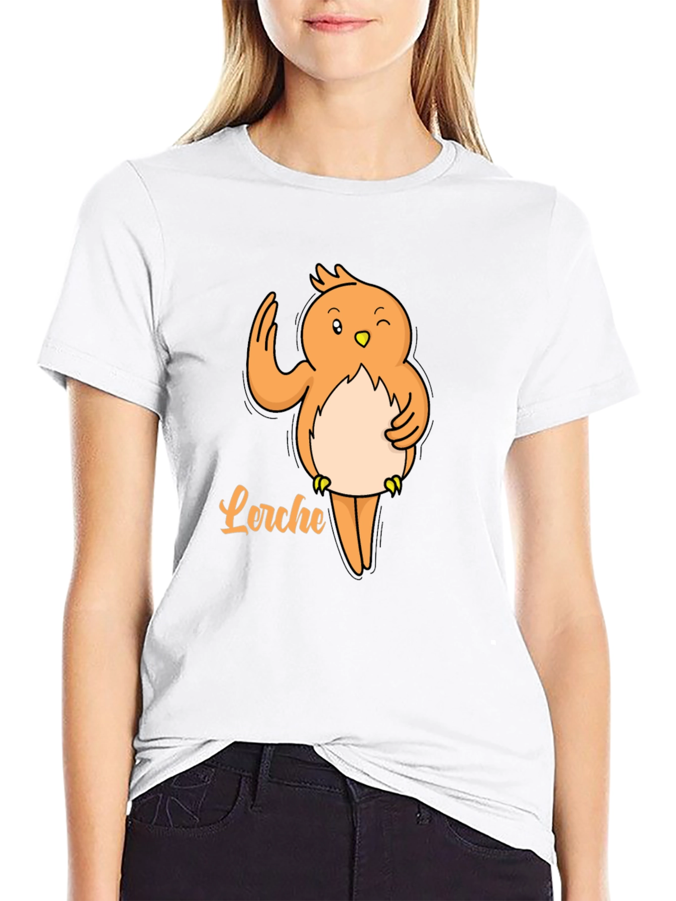 Cute Lorche Bird Graphic Tee - Black Cotton T-Shirt