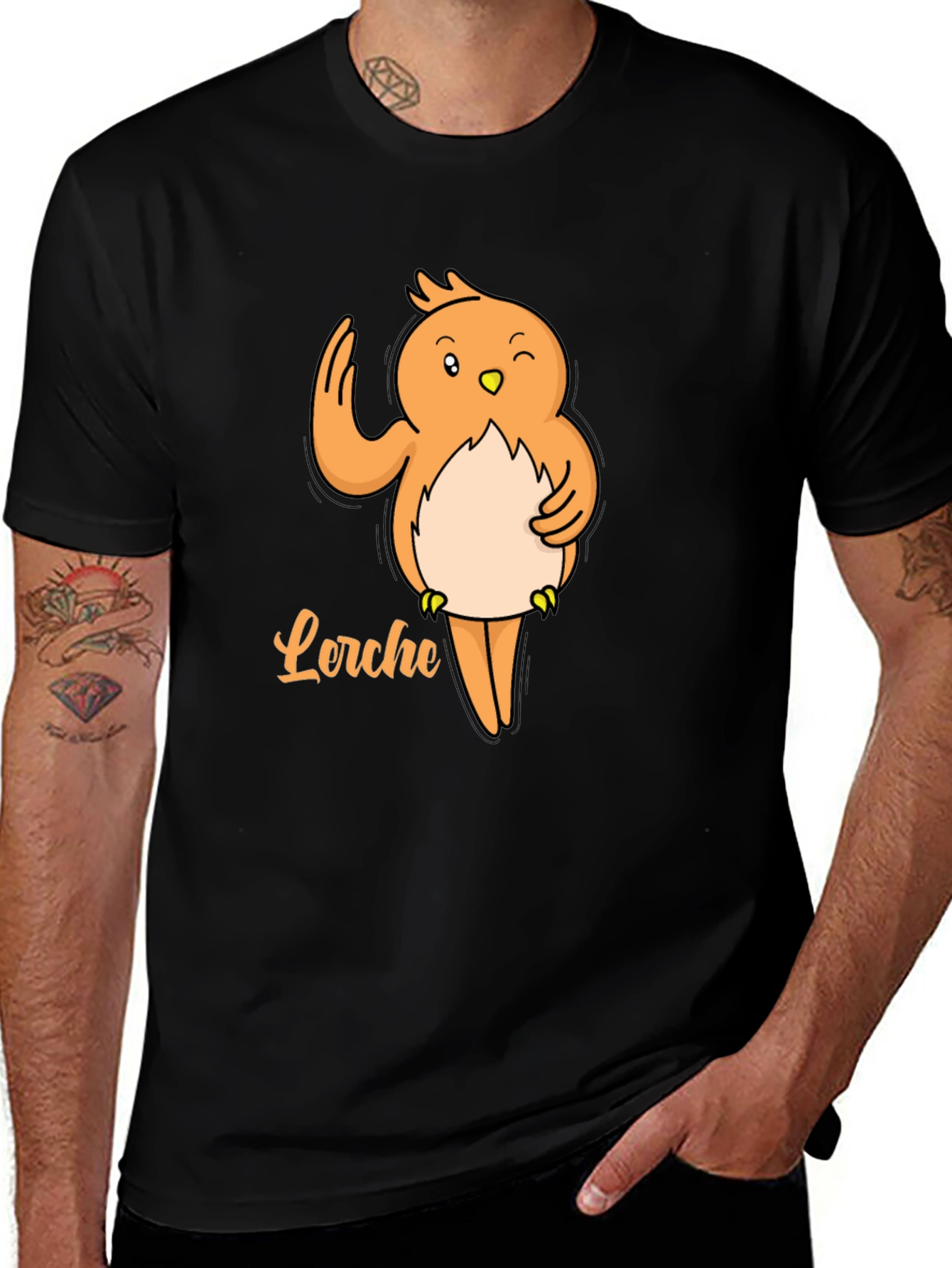 Cute Lorche Bird Graphic Tee - Black Cotton T-Shirt