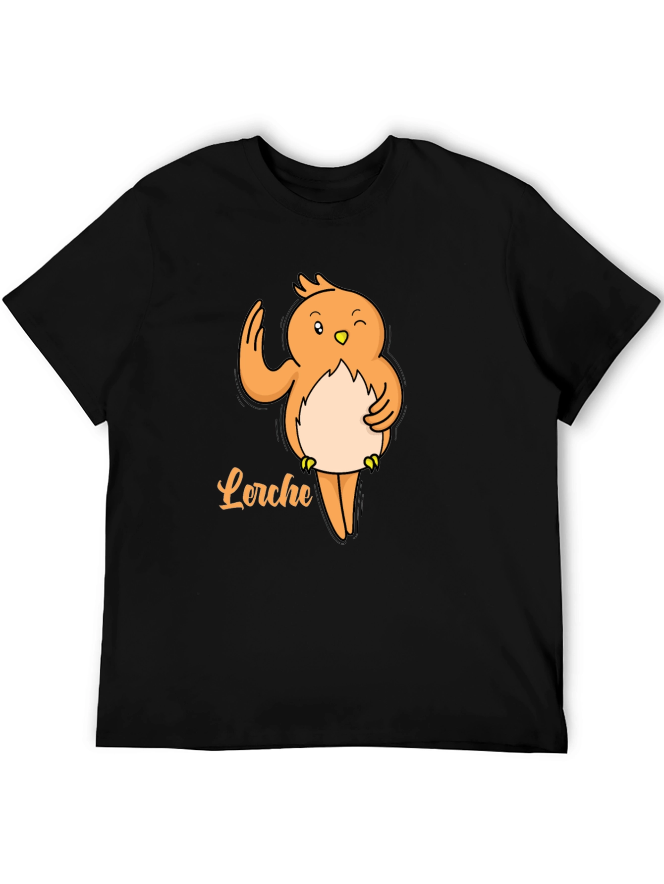 Cute Lorche Bird Graphic Tee - Black Cotton T-Shirt