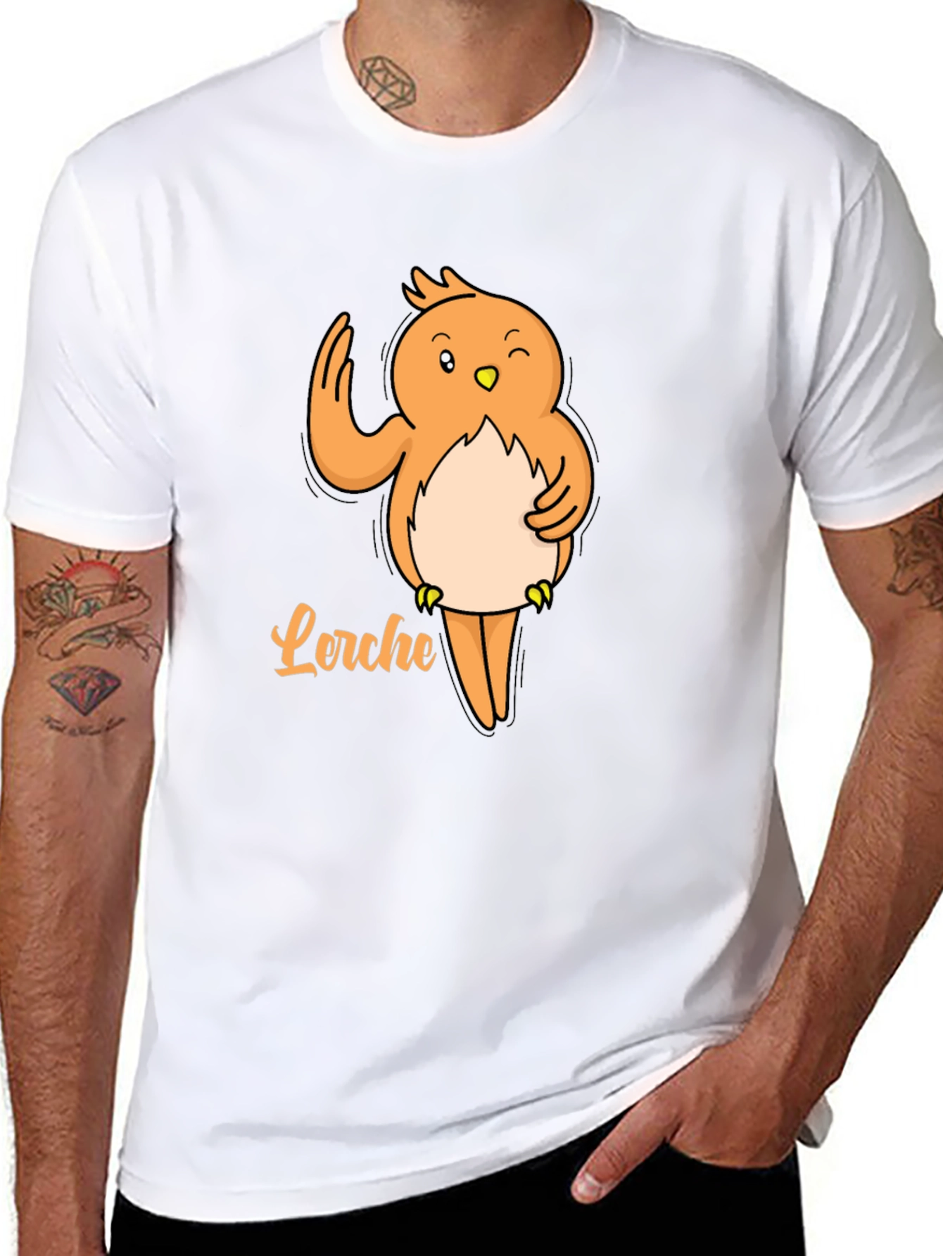 Cute Lorche Bird Graphic Tee - Black Cotton T-Shirt