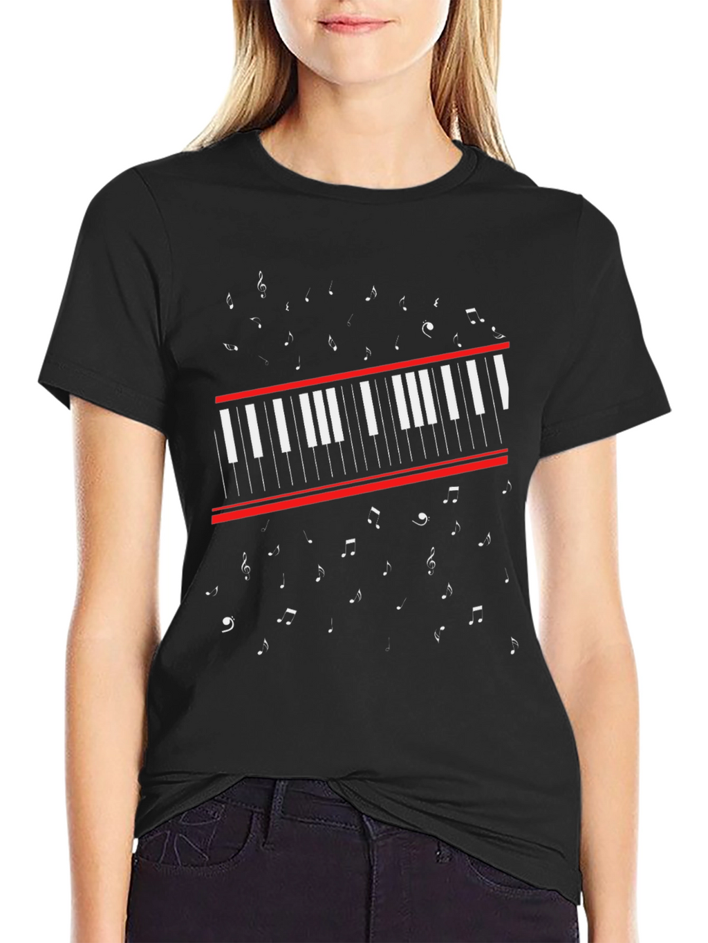 Piano Keys Music Notes Graphic Tee - Black