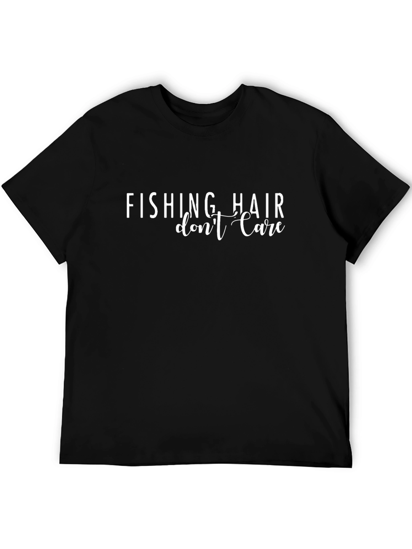 Fishing Hair Dont Care Black T-Shirt