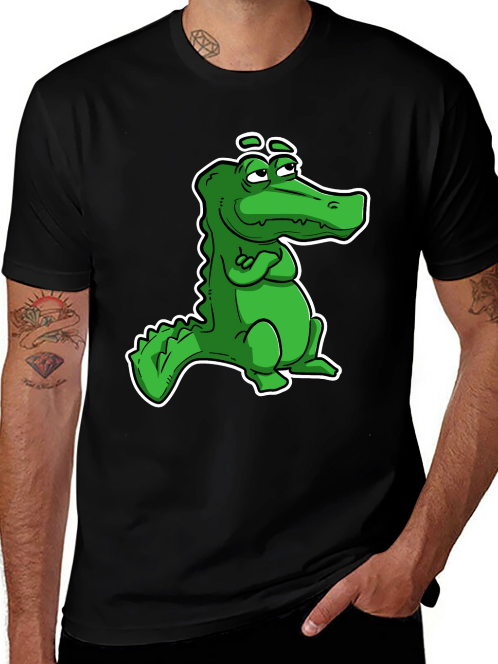 Cool Alligator Cartoon Black T-Shirt