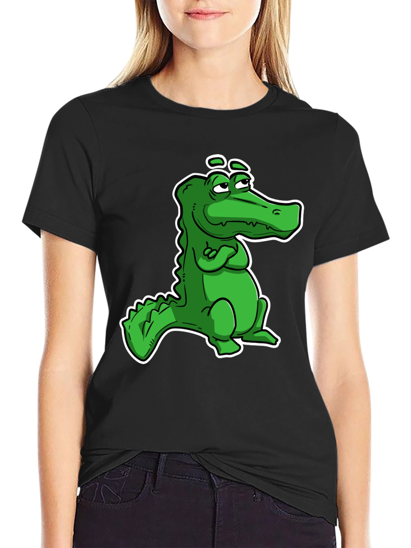 Cool Alligator Cartoon Black T-Shirt