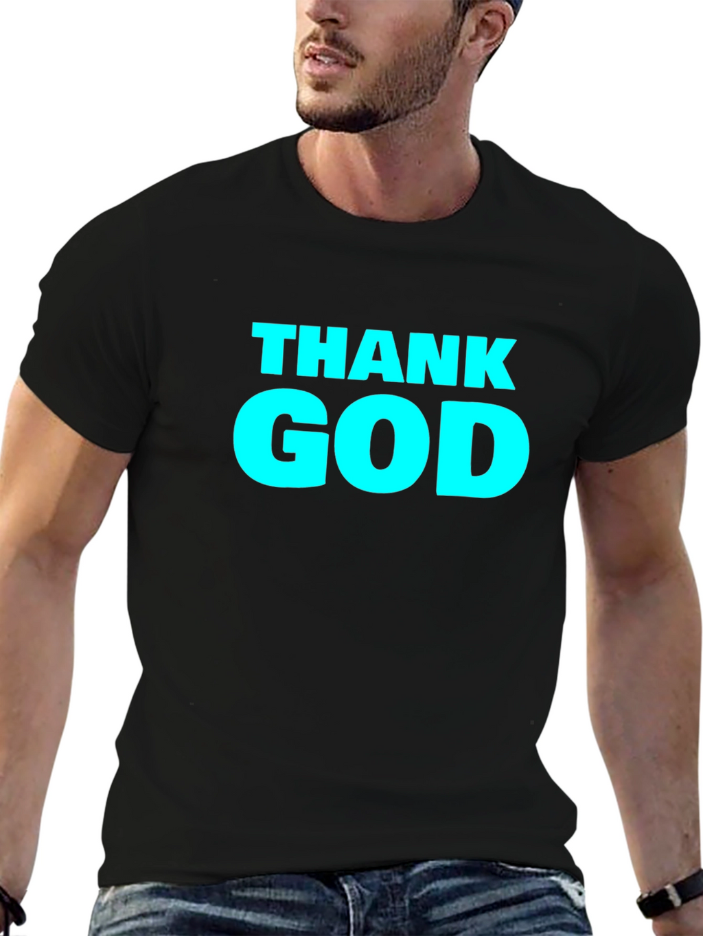 Thank God Graphic Tee - Black Cotton T-Shirt