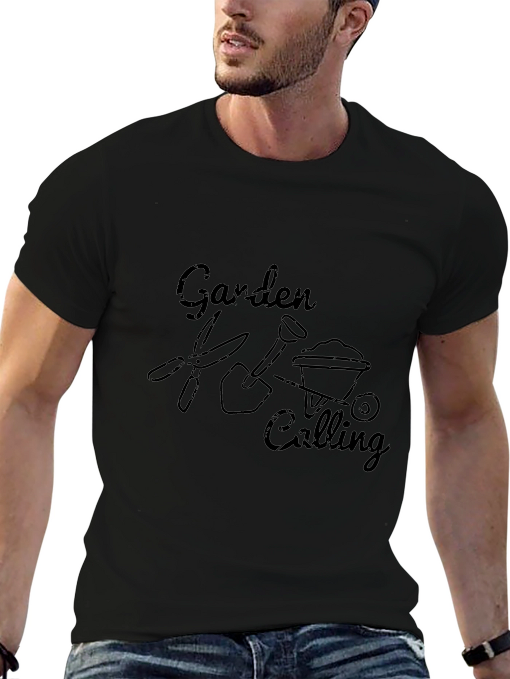Garden Calling Mens Black Graphic T-Shirt
