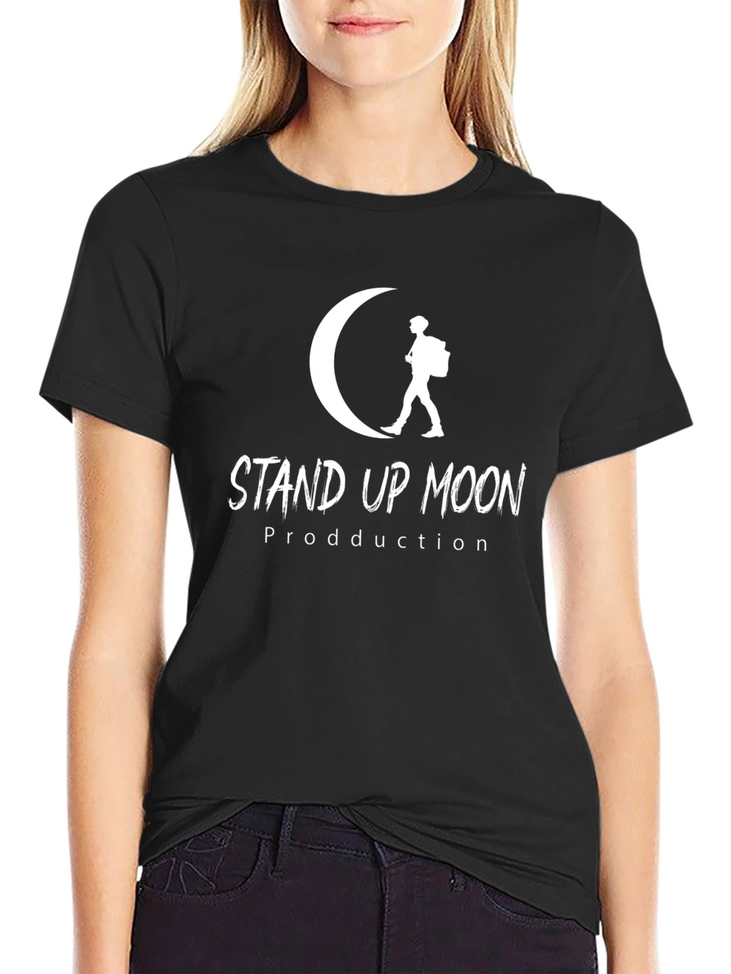 Stand Up Moon Graphic T-Shirt - Black