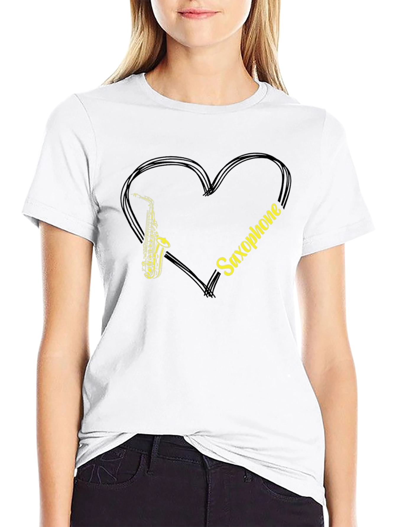 Saxophone Love Heart Graphic T-Shirt