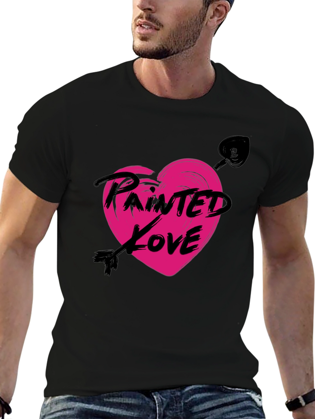 Painted Love Arrow Heart Black T-Shirt