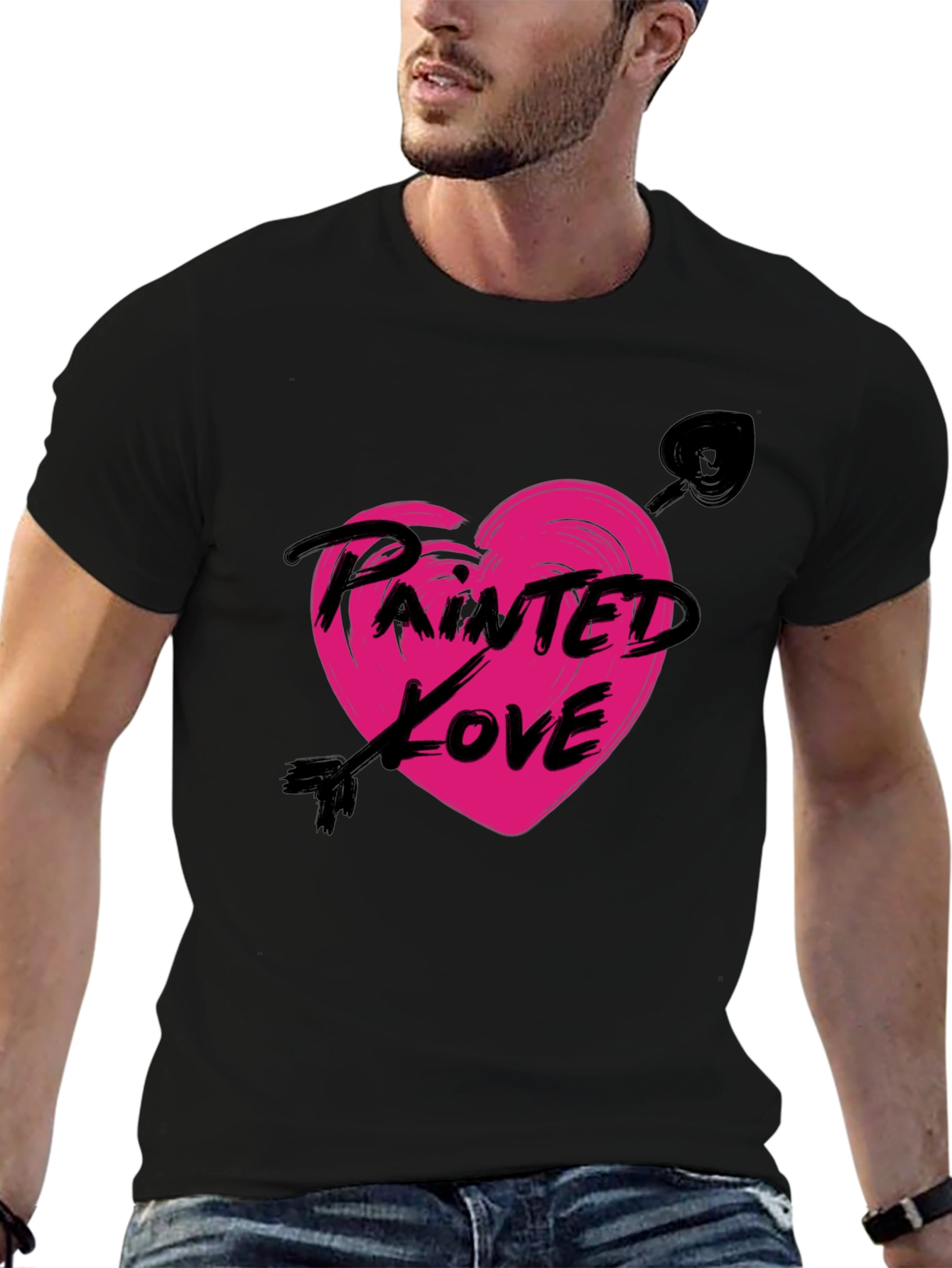 Painted Love Arrow Heart Black T-Shirt