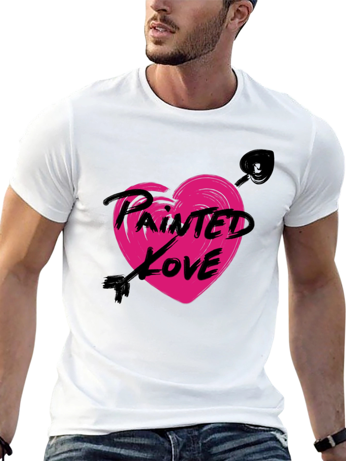Painted Love Arrow Heart Black T-Shirt
