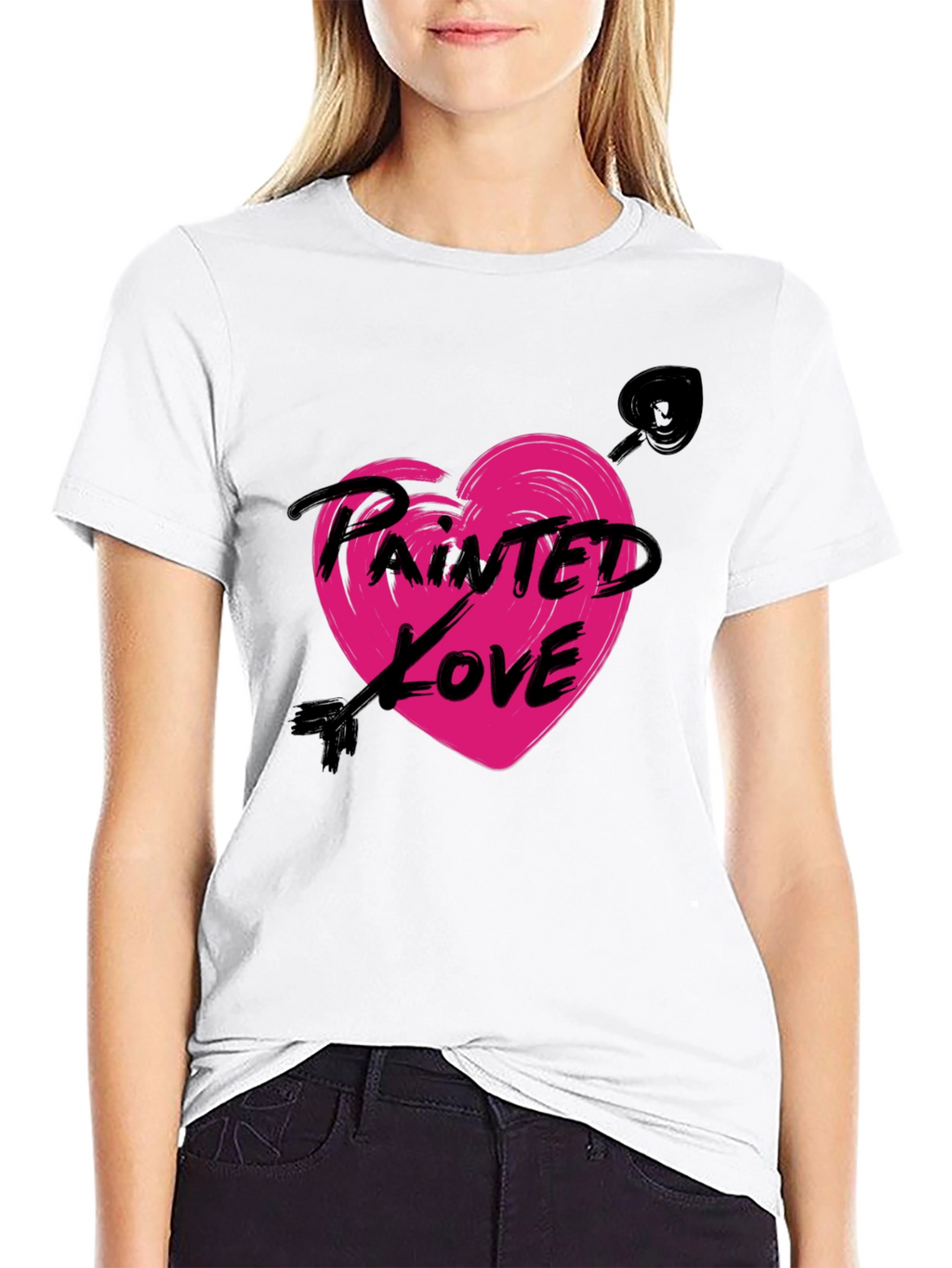 Painted Love Arrow Heart Black T-Shirt