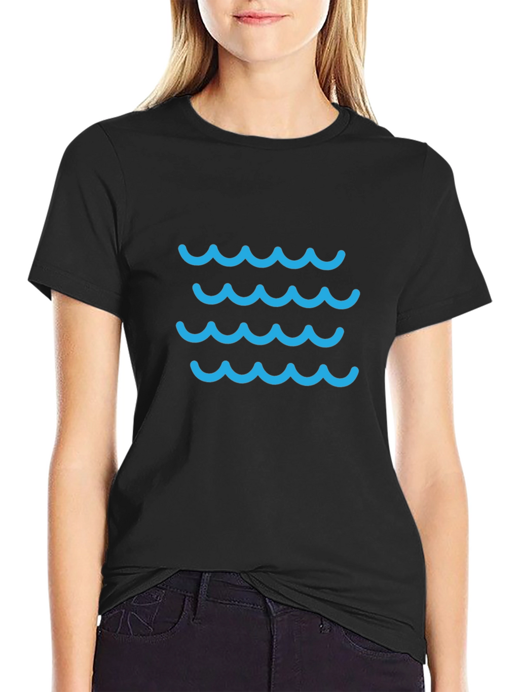 Blue Waves Graphic Tee - Casual Black T-Shirt