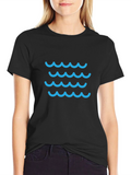 Blue Waves Graphic Tee - Casual Black T-Shirt