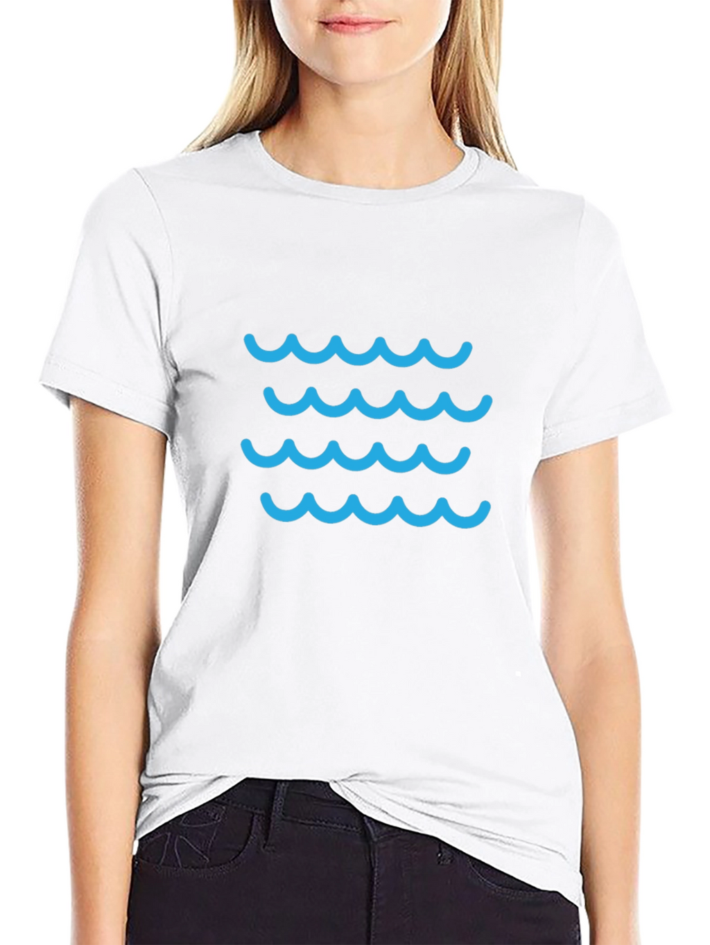 Blue Waves Graphic Tee - Casual Black T-Shirt