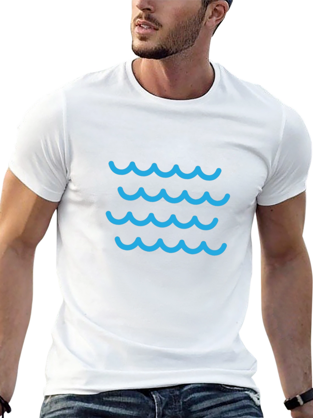 Blue Waves Graphic Tee - Casual Black T-Shirt