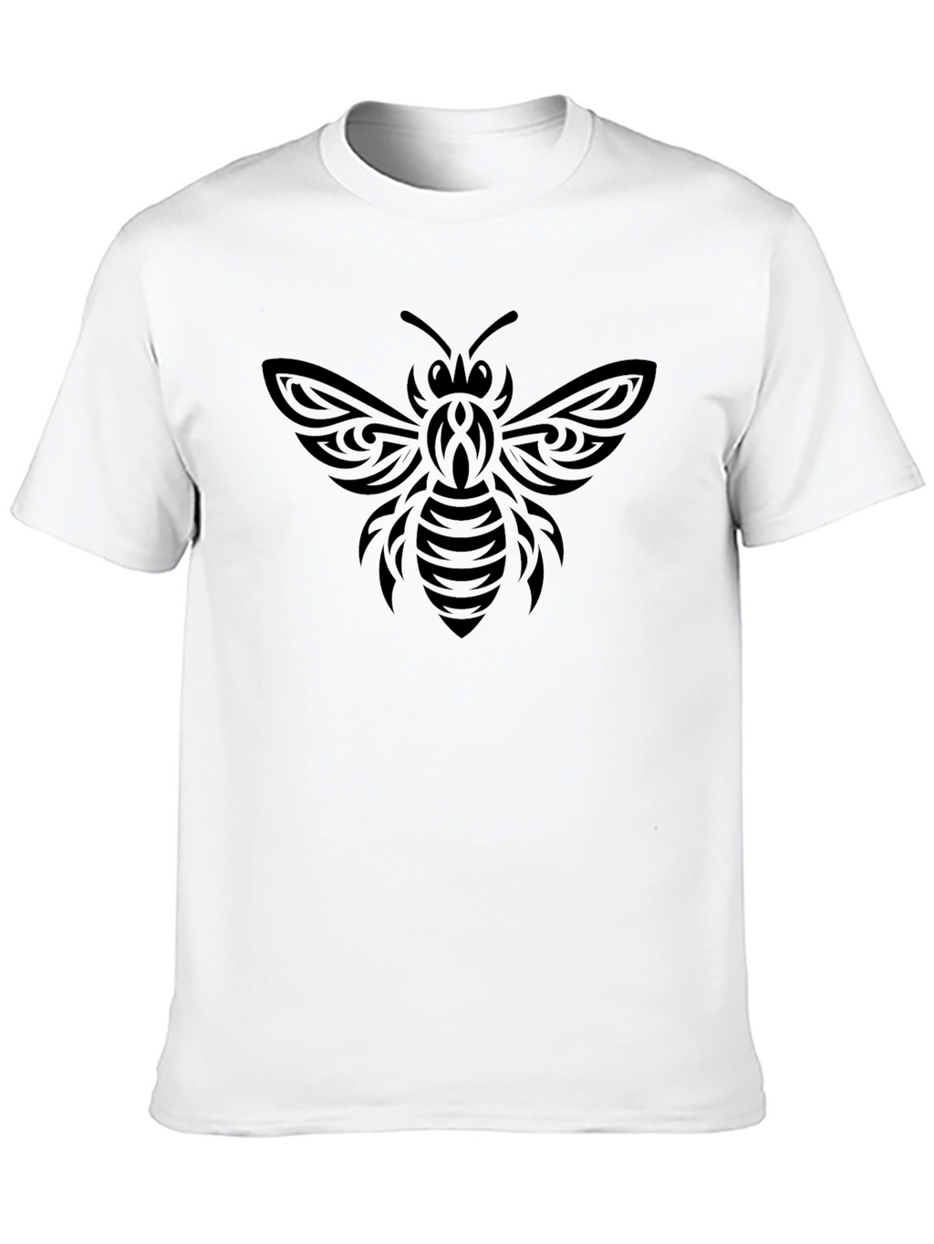 Tribal Bee Graphic Tee - Black Cotton Casual T-Shirt