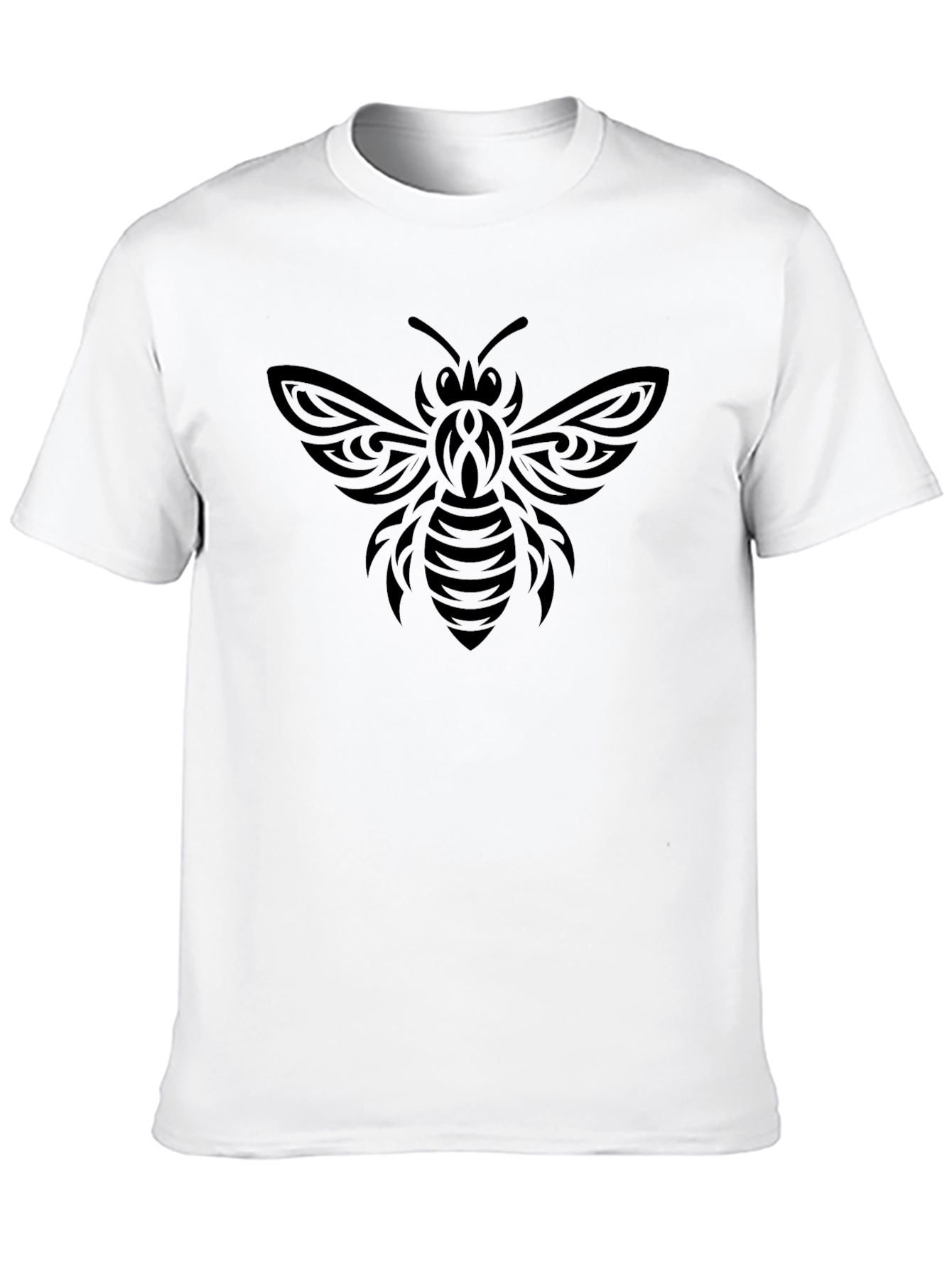 Tribal Bee Graphic Tee - Black Cotton Casual T-Shirt