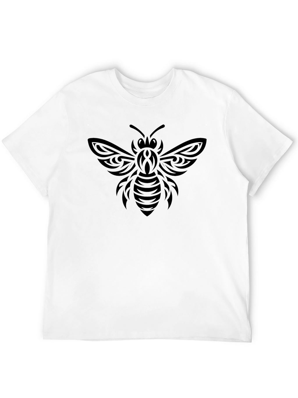 Tribal Bee Graphic Tee - Black Cotton Casual T-Shirt