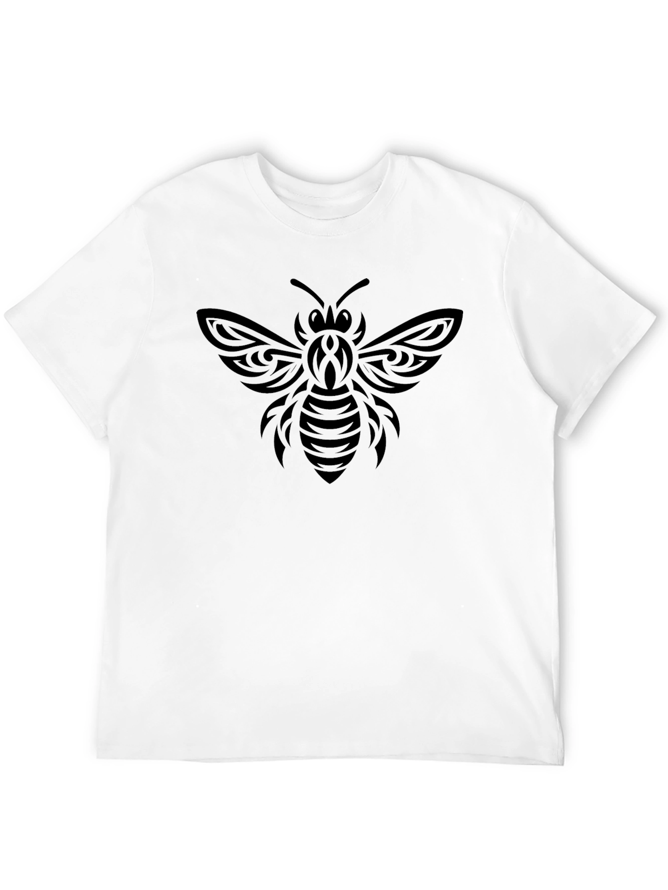 Tribal Bee Graphic Tee - Black Cotton Casual T-Shirt