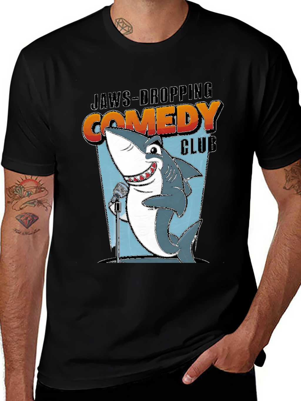 Jaws-Dropping Comedy Club Shark Graphic Tee