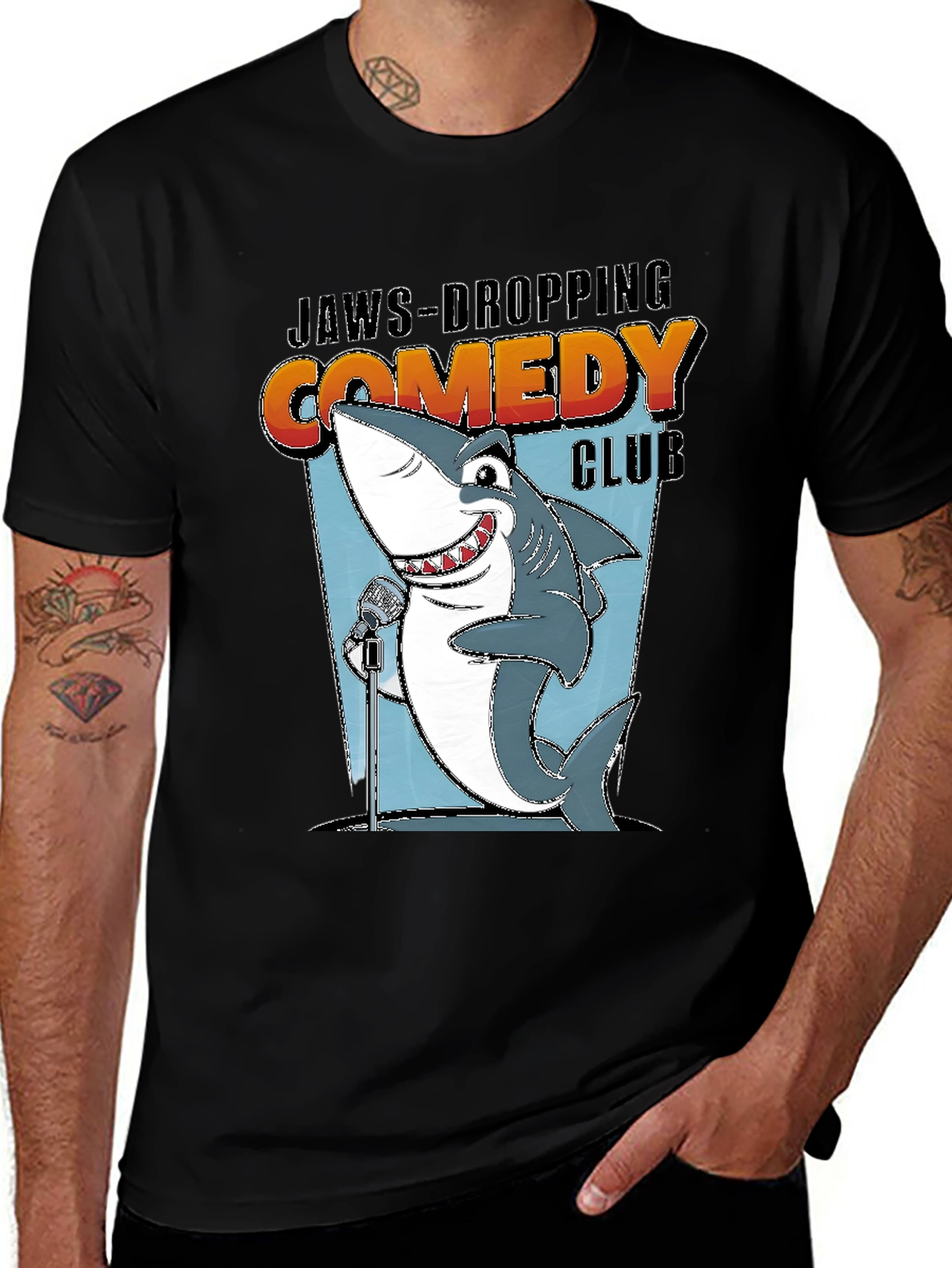 Jaws-Dropping Comedy Club Shark Graphic Tee