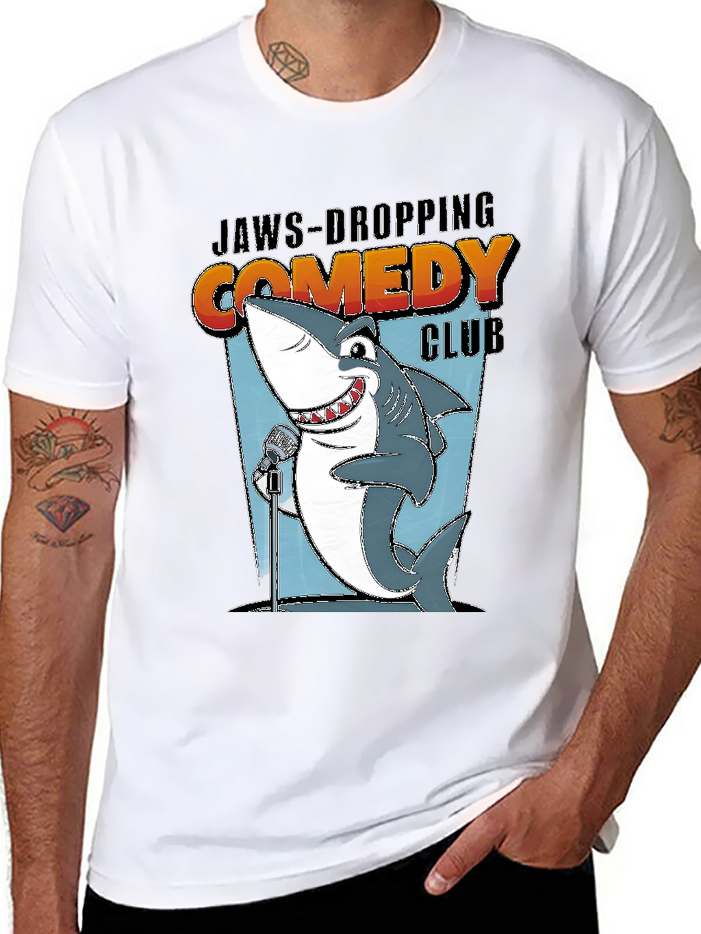 Jaws-Dropping Comedy Club Shark Graphic Tee