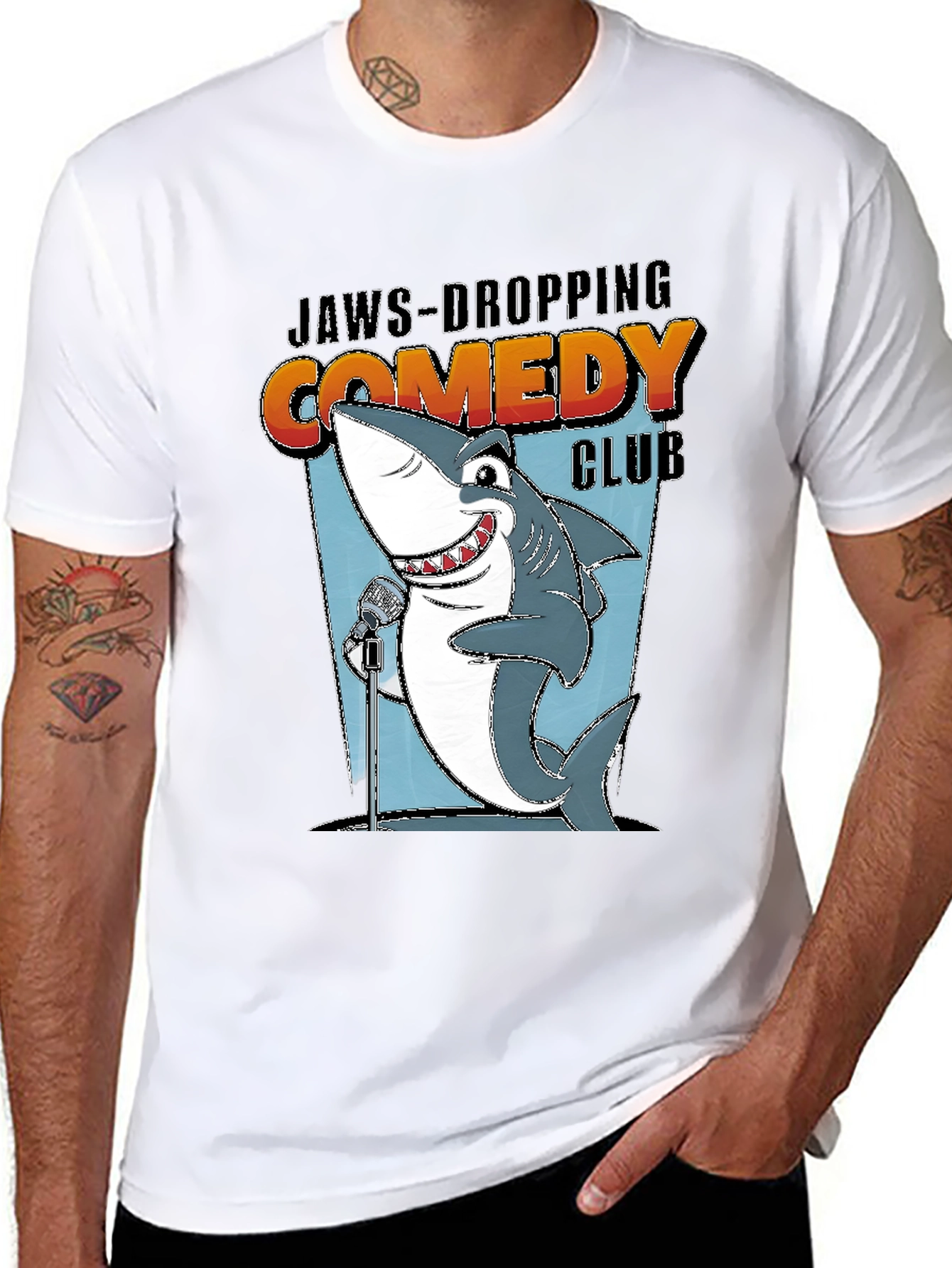 Jaws-Dropping Comedy Club Shark Graphic Tee