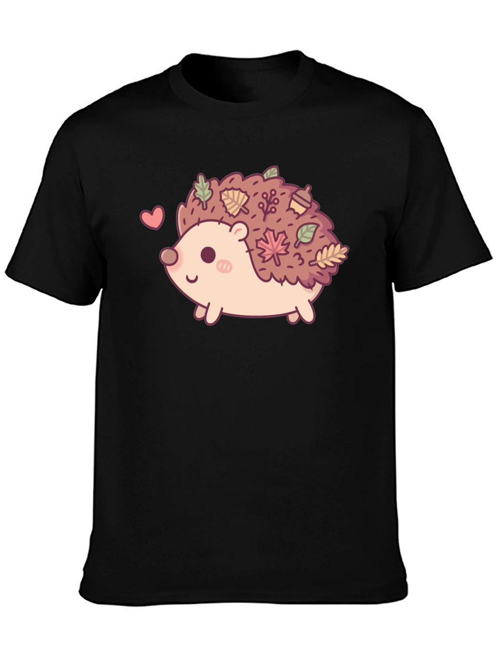 Cute Hedgehog Leaves Graphic Tee - Black