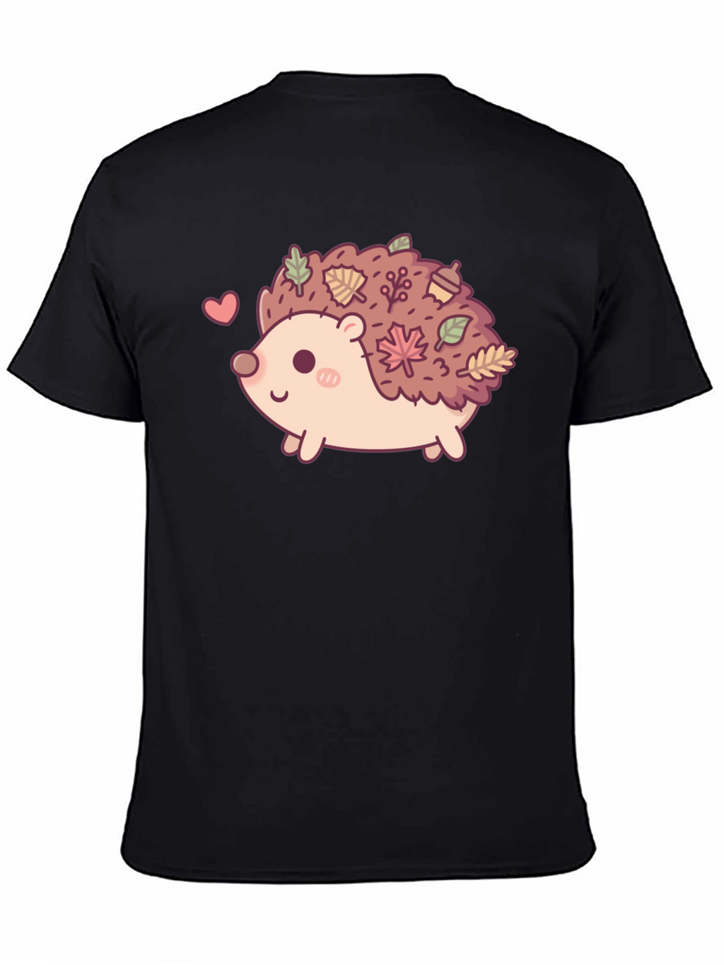 Cute Hedgehog Leaves Graphic Tee - Black