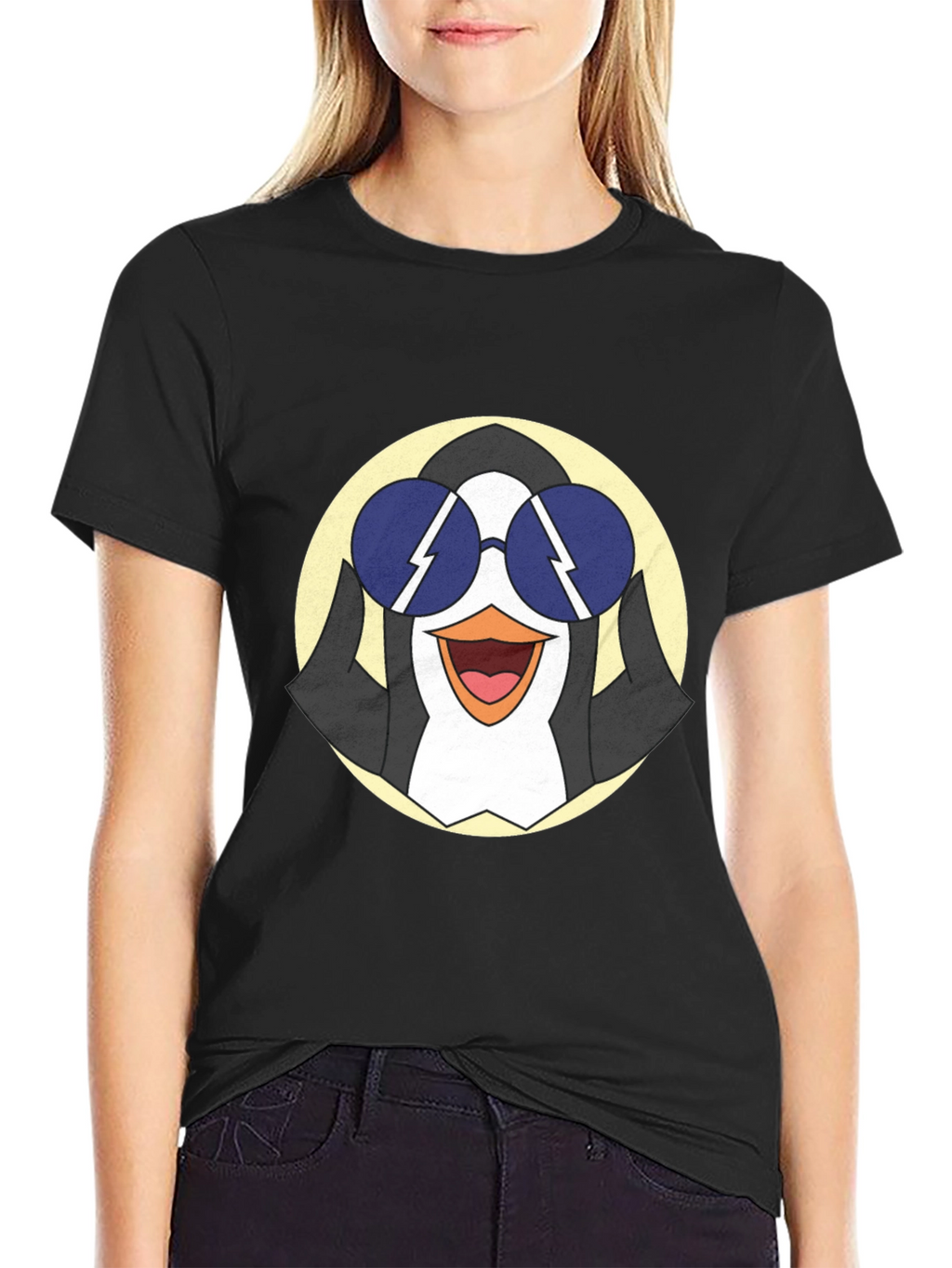 Cool Penguin Graphic Tee - Black Cotton T-Shirt