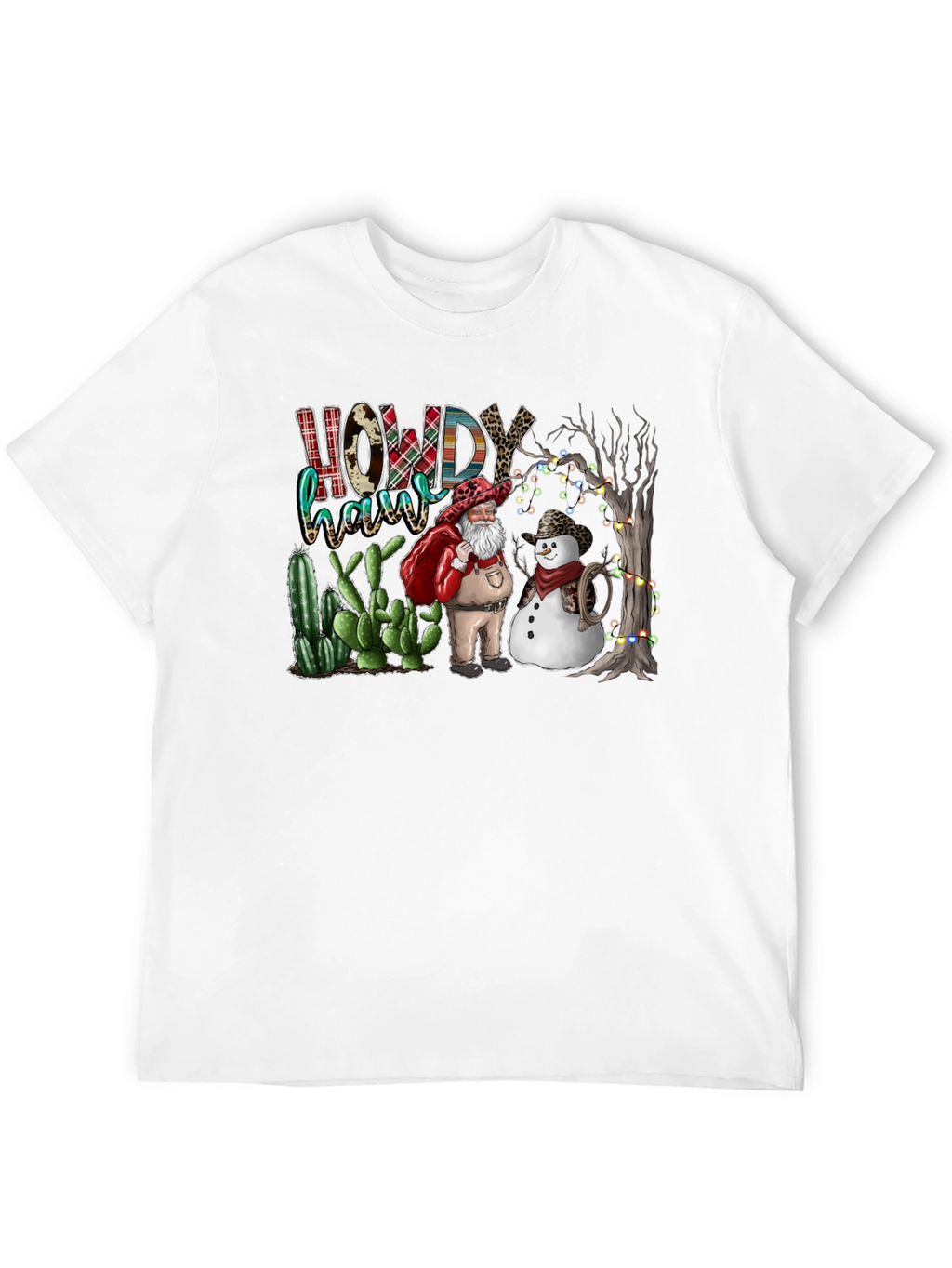 Western Christmas Santa & Snowman T-Shirt