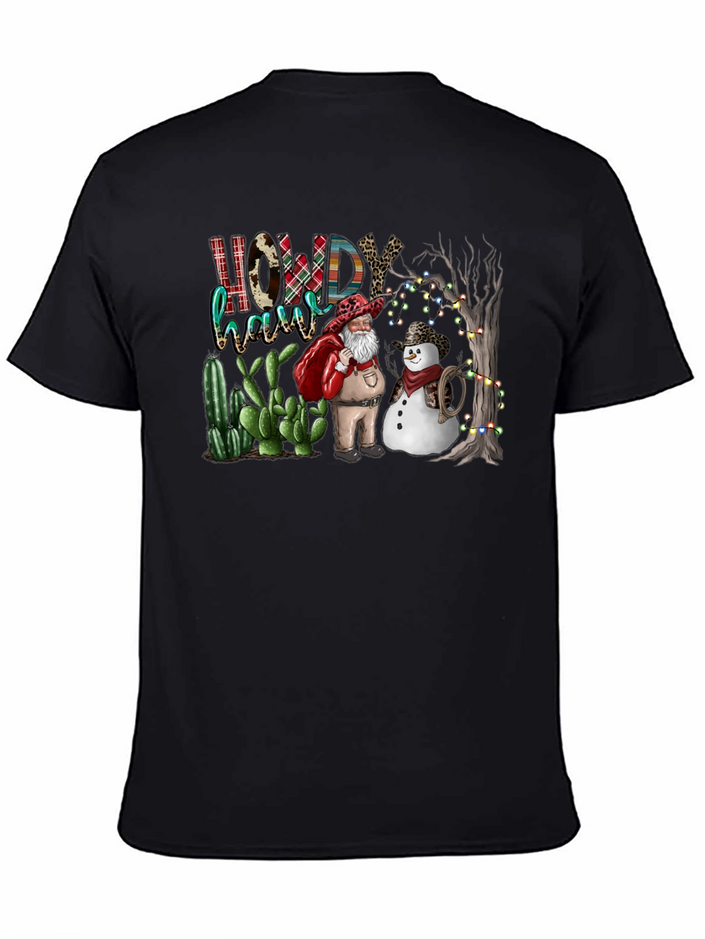 Western Christmas Santa & Snowman T-Shirt