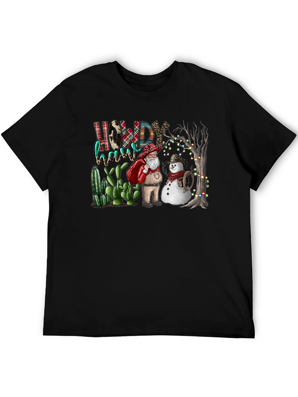 Western Christmas Santa & Snowman T-Shirt