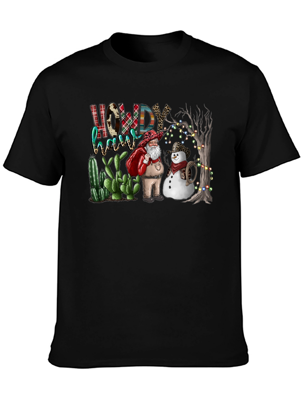 Western Christmas Santa & Snowman T-Shirt