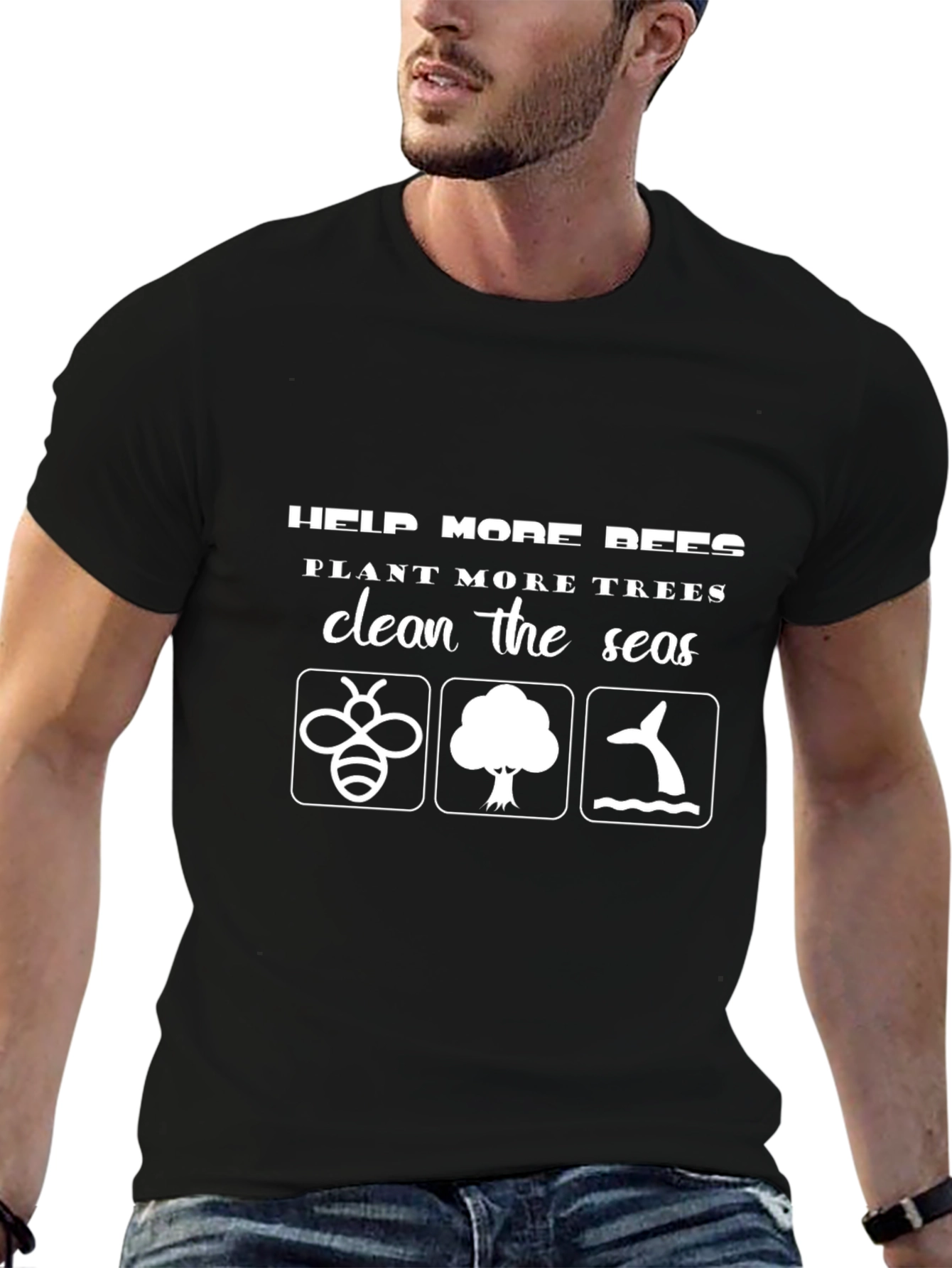 Eco-Friendly Black Graphic T-Shirt - Save the Planet Design