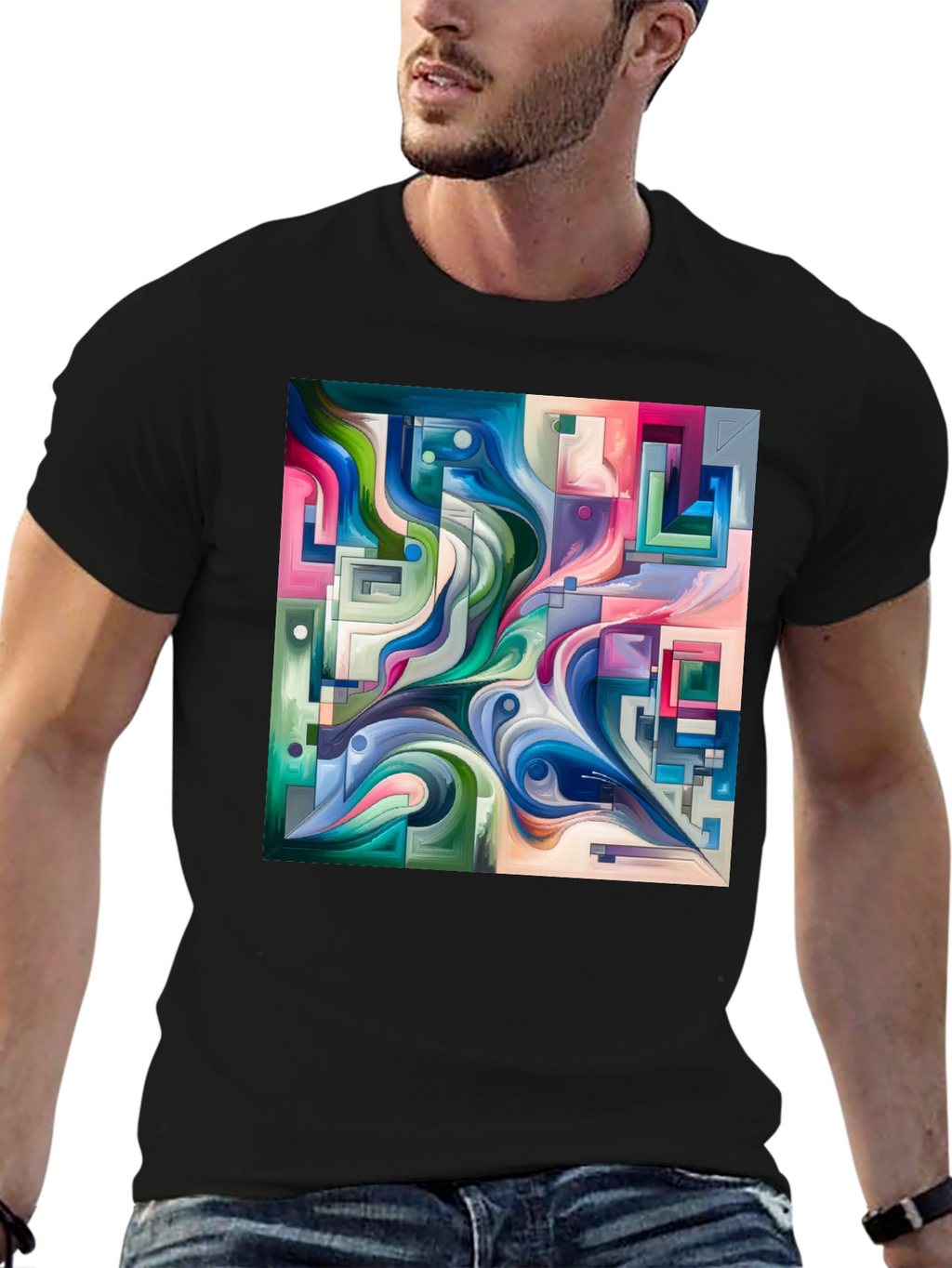 Abstract Art Graphic Print Black T-Shirt