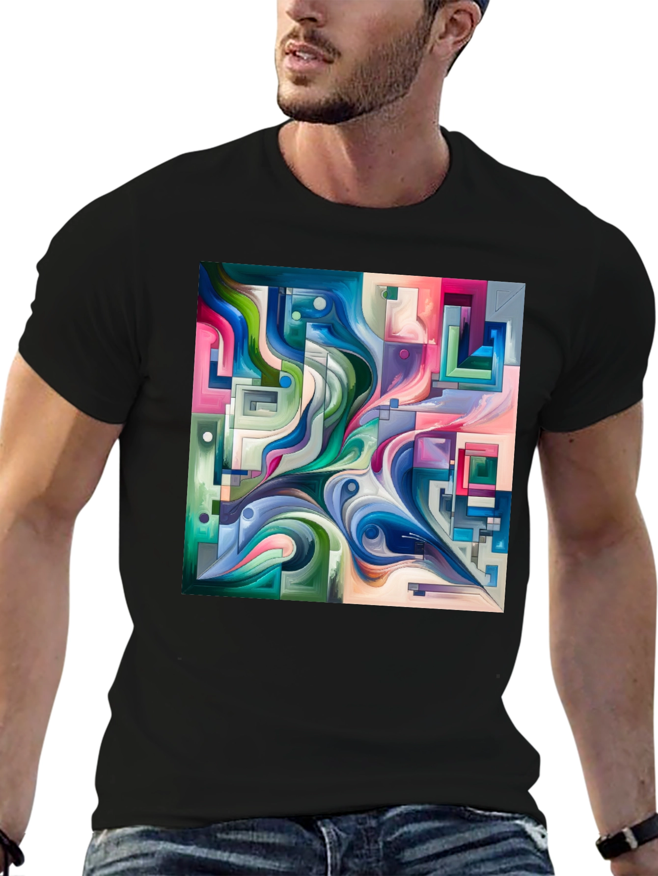 Abstract Art Graphic Print Black T-Shirt